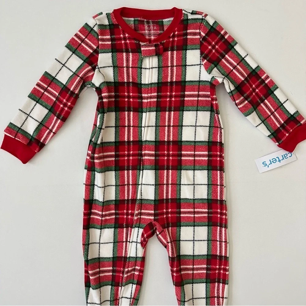 Carter's Red and White Plaid Footed One Piece Pajama Size 2T